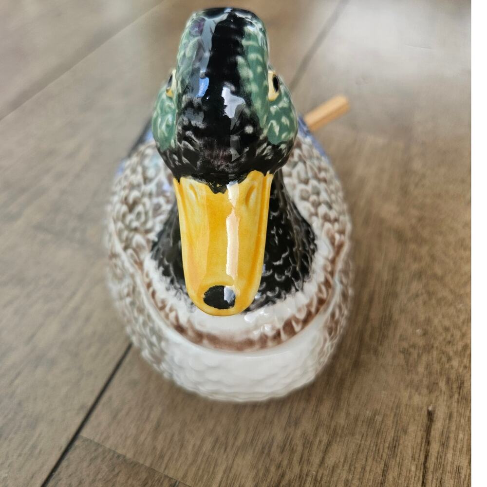 Condiment Server w/lid Duck Porcelain Bordallo Pinheiro Portugal 7x5.5x4.25" e50 - Picture 2 of 6